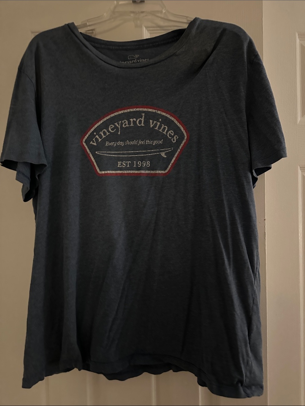 Vineyard Vines Navy Crewneck Logo Tee with Red Accent
